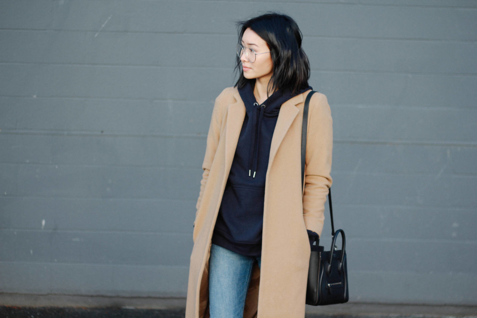 what the fung blog camel coat celine nano luggage h&m hoodie levi wedgie jeans zara booties vancouver