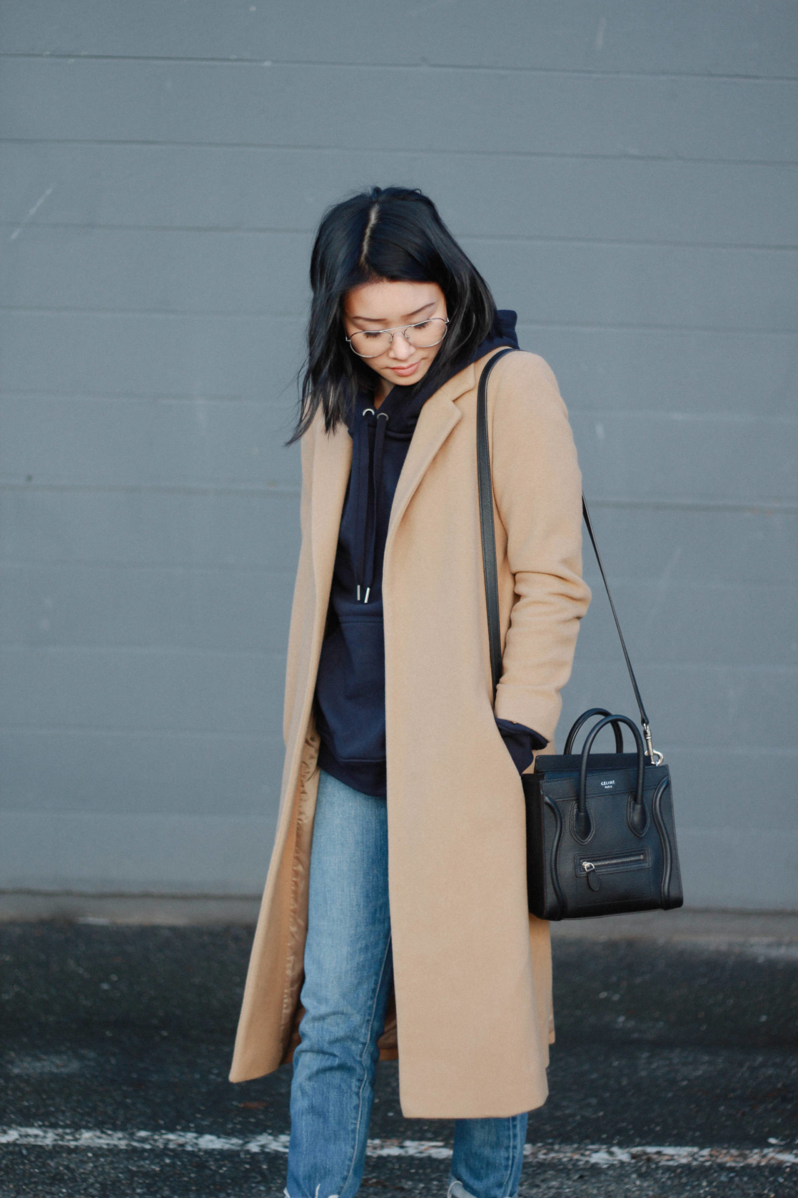 what the fung blog camel coat celine nano luggage h&m hoodie levi wedgie jeans zara booties vancouver