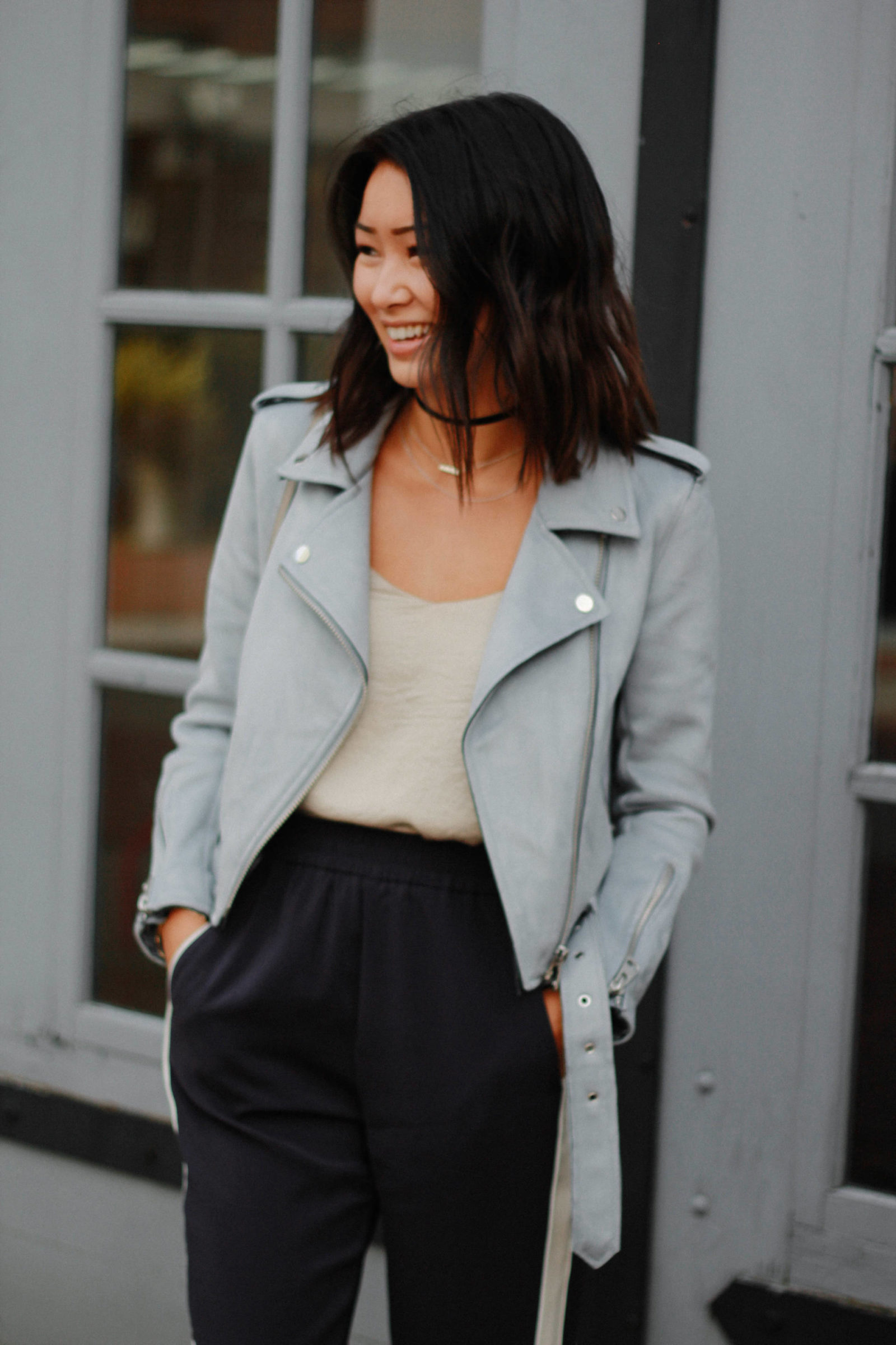 suede jacket and striped satin trousers | What The Fung
