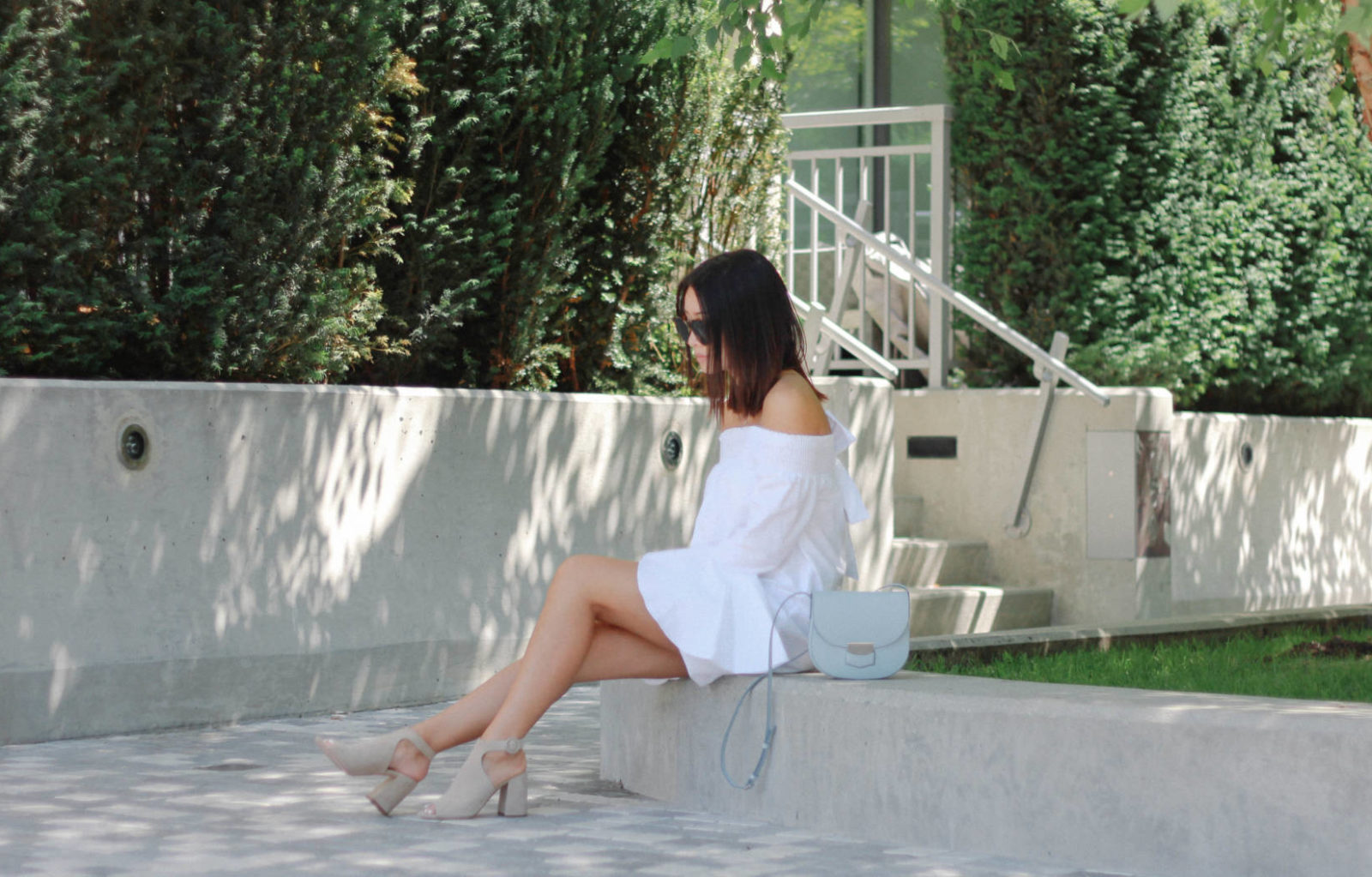 off the shoulder dress what the fung blog prada shoes